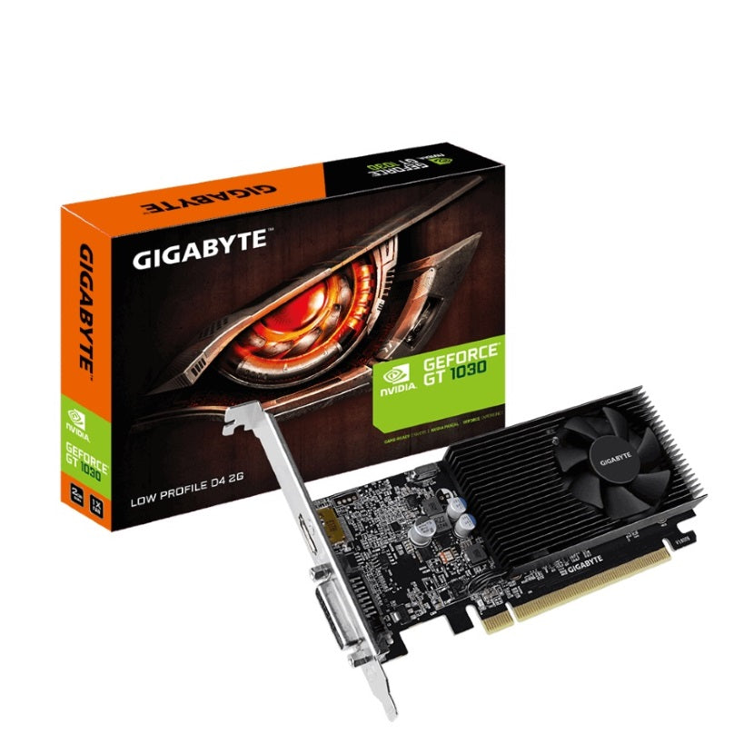 Gigabyte nVidia GeForce® GT 1030 Low Profile D4 2G, CUDA 384, 2100 MHz,DDR4, 64 bit, H=14.7 L=149.9 W=68.9, PSU 300W, DVI-D *1 HDMI-2.0b*1