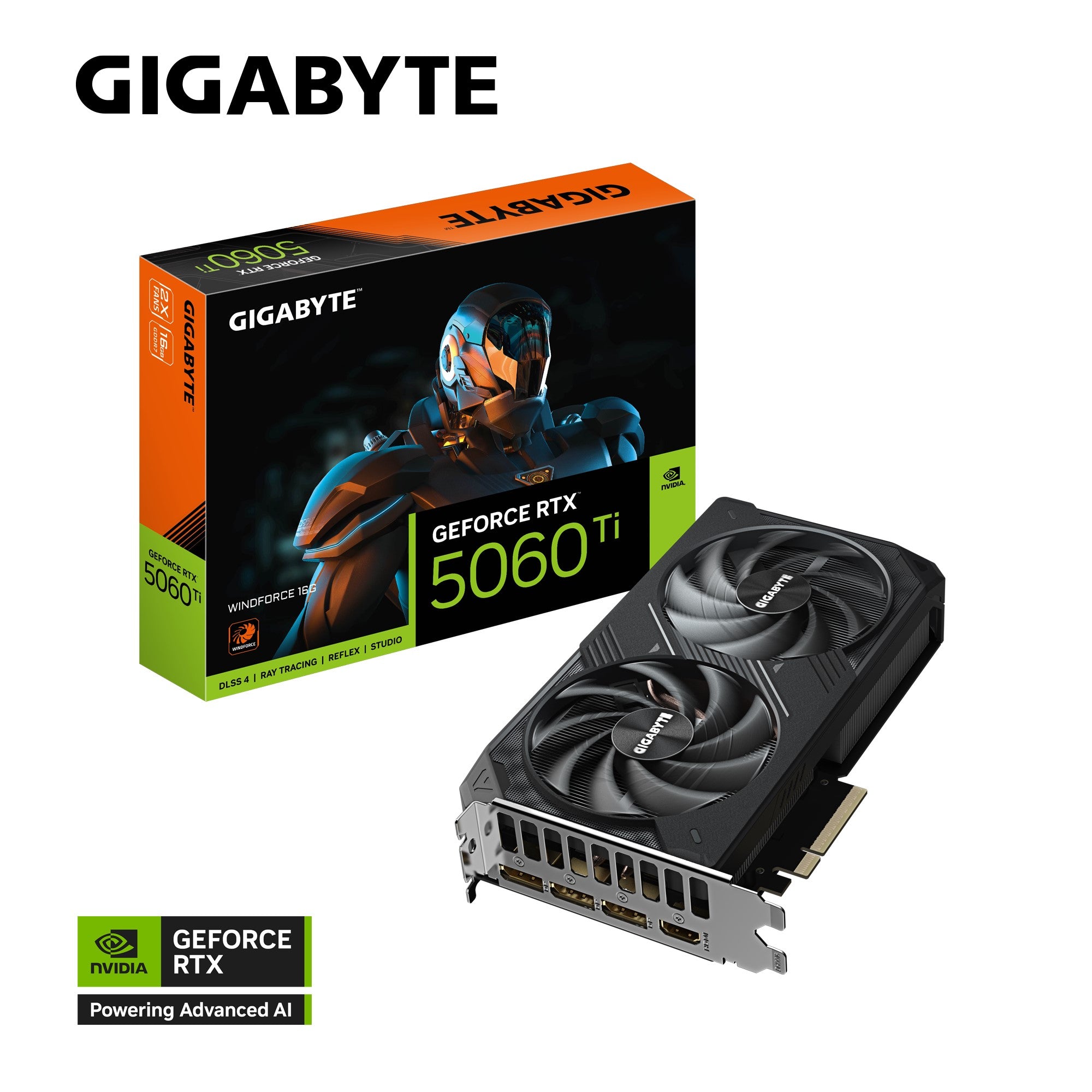Gigabyte GeForce RTX™ 5060 Ti WINDFORCE 16G, 2572 MHz, CUDA TBD, 28 Gbps, GDDR7, 128 bit, PCI-E 5.0, PSU 650W, DisplayPort 2.1b *3 HDMI 2.1b *1