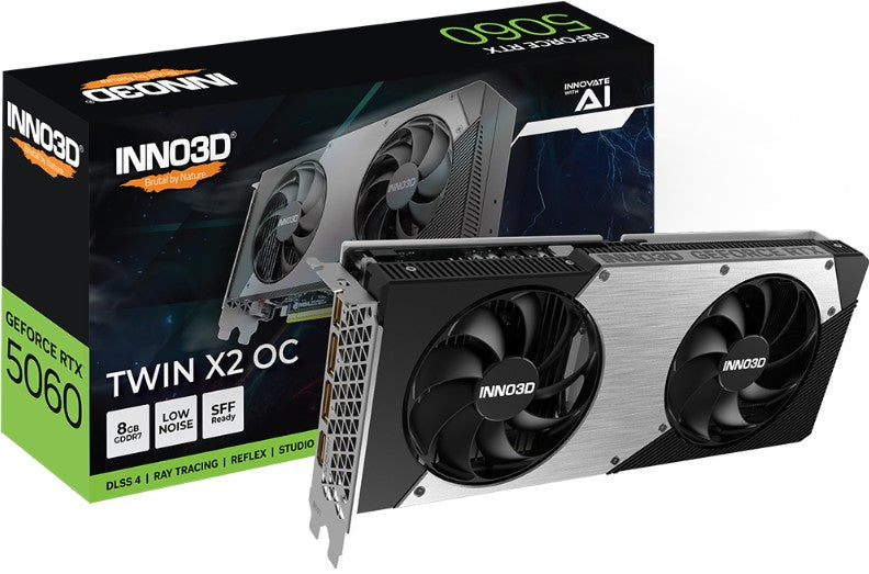 INNO3D nVidia GeForce RTX 5060 TWIN X2 OC 8GB GDDR7  2527MHz Boost Clock, RAM 28Gbps, 3xDP, 1xHDMI 250x116x41mm